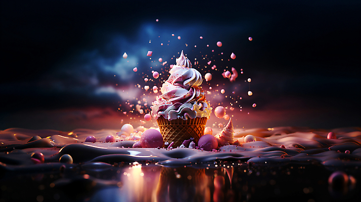 JPG 구름 편집이미지 상상 하늘 사람없음 빛 반짝임 판타지 달콤 디지털합성 콘아이스크림 몽환 편집소스 편집실사 AI컴퓨터그래픽 AI콘텐츠 자연요소 컨셉 모션 아이스크림 맛 CG 파일형식