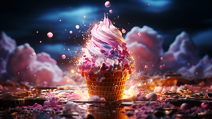 JPG 구름 편집이미지 상상 하늘 사람없음 빛 반짝임 판타지 달콤 디지털합성 콘아이스크림 몽환 편집소스 편집실사 AI컴퓨터그래픽 AI콘텐츠 자연요소 컨셉 모션 아이스크림 맛 CG 파일형식