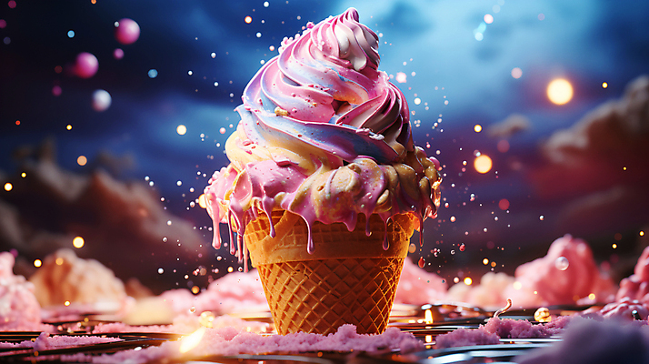 JPG 구름 편집이미지 상상 하늘 사람없음 빛 반짝임 판타지 흐름 달콤 디지털합성 콘아이스크림 몽환 편집소스 편집실사 AI컴퓨터그래픽 AI콘텐츠 자연요소 컨셉 모션 아이스크림 맛 CG 파일형식