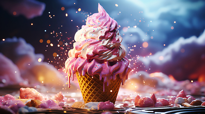 JPG 구름 편집이미지 상상 하늘 사람없음 빛 반짝임 판타지 흐름 달콤 디지털합성 콘아이스크림 몽환 편집소스 편집실사 AI컴퓨터그래픽 AI콘텐츠 자연요소 컨셉 모션 아이스크림 맛 CG 파일형식