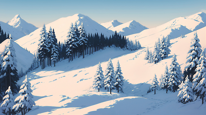 JPG 나무 일러스트 자연 하늘 사람없음 야외 설원 흰색 눈 겨울풍경 설산 눈덮임 국내일러스트 AI일러스트 AI콘텐츠 자연요소 식물 컬러 컨셉 겨울 날씨 산 눈_날씨 풍경 생태계 파일형식
