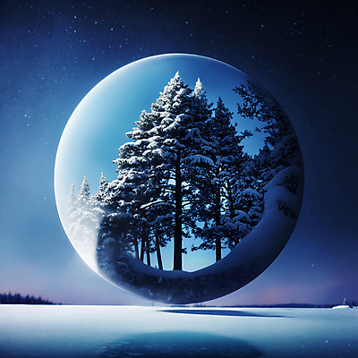 JPG 나무 편집이미지 겨울 자연 밤하늘 풍경 사람없음 파란색 눈 원형 구슬 디지털합성 편집소스 눈덮임 이미지편집 편집실사 AI컴퓨터그래픽 AI콘텐츠 자연요소 도형 식물 계절 컬러 컨셉 하늘 날씨 야간 CG 생태계 파일형식