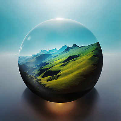 JPG 편집이미지 자연 하늘 산 풍경 사람없음 원형 구슬 언덕 디지털합성 편집소스 이미지편집 편집실사 AI컴퓨터그래픽 AI콘텐츠 도형 CG 생태계 파일형식