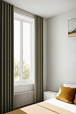 JPG 편집이미지 라이프스타일 액자 창문 베개 실내 사람없음 인테리어 침실 이불 침대 커튼 포근함 디지털합성 편집실사 AI포토 AI콘텐츠 디자인 가구 침구 내부 생활 감각 CG 파일형식