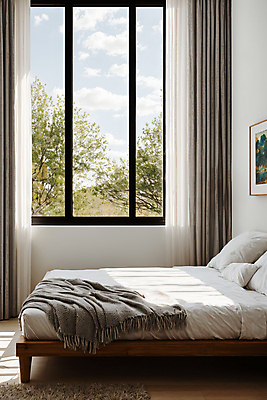 JPG 나무 편집이미지 라이프스타일 액자 창문 베개 실내 사람없음 인테리어 침실 이불 침대 커튼 포근함 디지털합성 편집실사 AI포토 AI콘텐츠 식물 디자인 가구 침구 내부 생활 감각 CG 파일형식