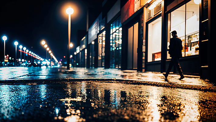 JPG 편집이미지 자동차 거리 한명 풍경 성인 야외 건물 빛 반사 걷기 상점 젖음 비 야간 웅덩이 흐림 성인남자한명만 편집실사 AI포토 AI콘텐츠 자연요소 1 건축물 육상교통 모션 날씨 사람 CG 남자한명만 성인남자만 파일형식