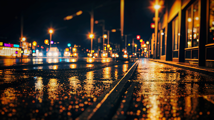 JPG 편집이미지 야경 거리 야외 건물 아웃포커스 빛 반사 상점 젖음 비 웅덩이 흐림 편집실사 AI포토 AI콘텐츠 자연요소 건축물 날씨 촬영기법 야간 CG 파일형식 풍경_경치