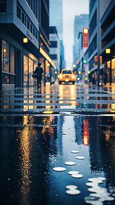 JPG 편집이미지 자동차 거리 한명 풍경 성인 야외 건물 빛 반사 상점 젖음 비 웅덩이 흐림 성인한명만 편집실사 AI포토 AI콘텐츠 자연요소 1 건축물 육상교통 날씨 사람 CG 성인만 파일형식