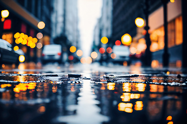 JPG 편집이미지 거리 풍경 야외 건물 아웃포커스 빛 반사 상점 젖음 비 보케 웅덩이 흐림 빛망울 편집실사 AI포토 AI콘텐츠 자연요소 건축물 날씨 촬영기법 CG 파일형식