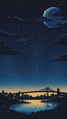 JPG 구름 실루엣 야경 일러스트 밤하늘 사람없음 강 일몰 달 도시 남색 가교 국내일러스트 AI일러스트 AI콘텐츠 자연요소 건축물 컬러 하늘 촬영기법 노을 야간 파일형식 풍경_경치