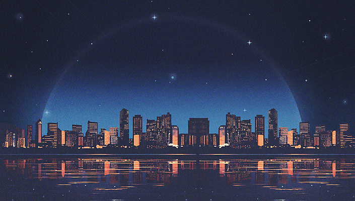 JPG 실루엣 야경 일러스트 밤하늘 사람없음 강 반사 어둠 도시 남색 국내일러스트 AI일러스트 AI콘텐츠 컬러 하늘 촬영기법 야간 파일형식 풍경_경치