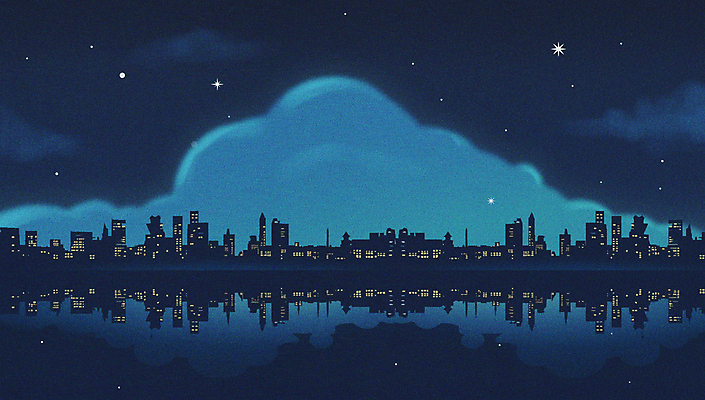 JPG 구름 실루엣 야경 일러스트 밤하늘 사람없음 건물 파란색 강 반사 어둠 도시 국내일러스트 AI일러스트 AI콘텐츠 자연요소 건축물 컬러 하늘 촬영기법 야간 파일형식 풍경_경치