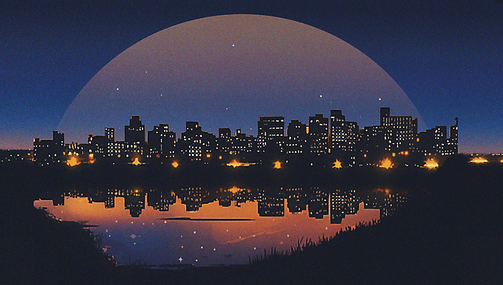 JPG 구름 실루엣 야경 일러스트 밤하늘 사람없음 건물 강 반사 어둠 일몰 도시 남색 국내일러스트 AI일러스트 AI콘텐츠 자연요소 건축물 컬러 하늘 촬영기법 노을 야간 파일형식 풍경_경치