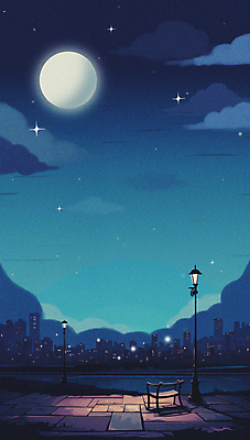 JPG 구름 실루엣 야경 가로등 벤치 일러스트 밤하늘 사람없음 건물 파란색 어둠 보름달 달 도시 국내일러스트 AI일러스트 AI콘텐츠 자연요소 건축물 공공시설 컬러 의자 하늘 촬영기법 야간 파일형식 풍경_경치