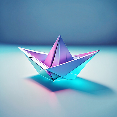 JPG 편집이미지 사람없음 컬러풀 디지털합성 오브젝트 종이배 홀로그램 선박 이미지편집 편집실사 AI컴퓨터그래픽 AI콘텐츠 컬러 수상교통 CG 종이접기 파일형식