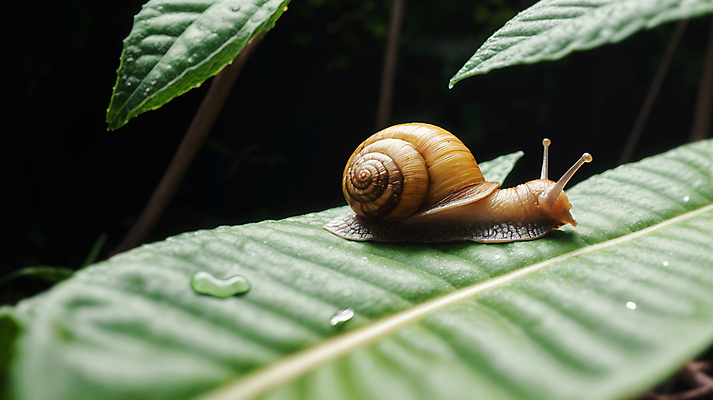 JPG 편집이미지 한마리 풍경 사람없음 물방울 풀잎 달팽이 풀숲 편집실사 AI포토 AI콘텐츠 1 잎 연체동물 풀_식물 숲 CG 파일형식