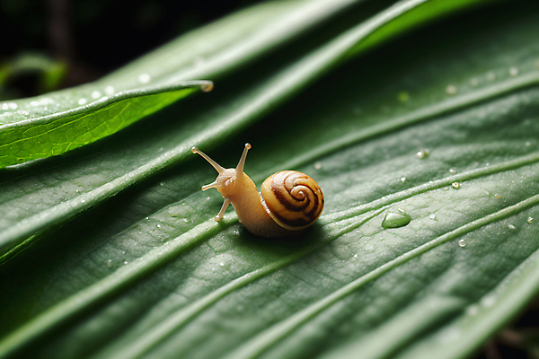 JPG 편집이미지 한마리 사람없음 물방울 풀잎 달팽이 편집실사 AI포토 AI콘텐츠 1 잎 연체동물 풀_식물 CG 파일형식