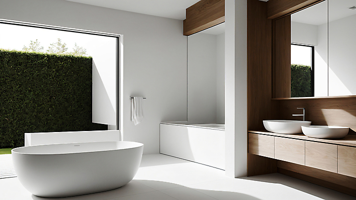 JPG 편집이미지 라이프스타일 욕조 실내 사람없음 인테리어 거울 욕실 디지털합성 세면대 미니멀 편집실사 AI포토 AI콘텐츠 디자인 내부 생활 CG 파일형식