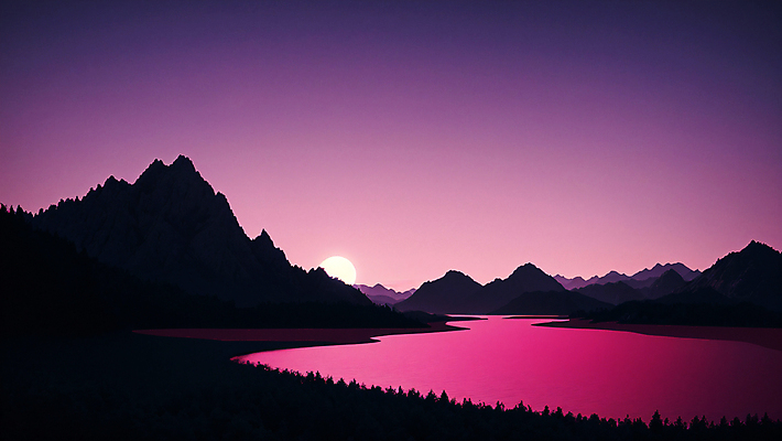 JPG 편집이미지 실루엣 호수 자연 밤하늘 산 풍경 사람없음 보라색 달 디지털합성 편집실사 AI포토 AI콘텐츠 자연요소 컬러 하늘 촬영기법 야간 CG 생태계 파일형식
