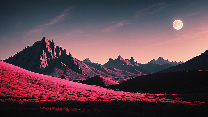 JPG 편집이미지 자연 밤하늘 산 풍경 사람없음 보라색 달 디지털합성 편집실사 AI포토 AI콘텐츠 자연요소 컬러 하늘 야간 CG 생태계 파일형식