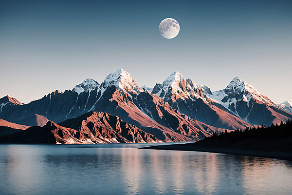 JPG 편집이미지 호수 자연 밤하늘 산 풍경 사람없음 달 디지털합성 눈덮임 편집실사 AI포토 AI콘텐츠 자연요소 컨셉 하늘 야간 CG 생태계 파일형식