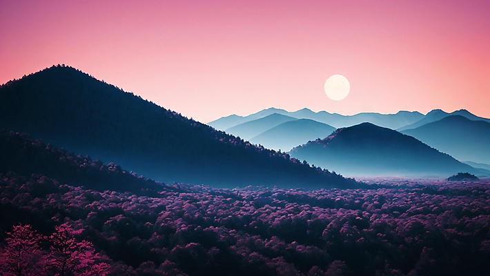 JPG 편집이미지 꽃밭 자연 밤하늘 산 풍경 사람없음 달 디지털합성 편집실사 AI포토 AI콘텐츠 자연요소 꽃 하늘 야간 CG 생태계 파일형식