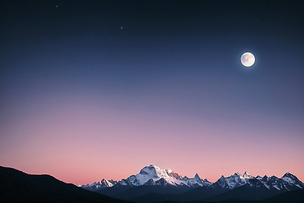 JPG 편집이미지 자연 밤하늘 산 풍경 사람없음 달 디지털합성 눈덮임 편집실사 AI포토 AI콘텐츠 자연요소 컨셉 하늘 야간 CG 생태계 파일형식