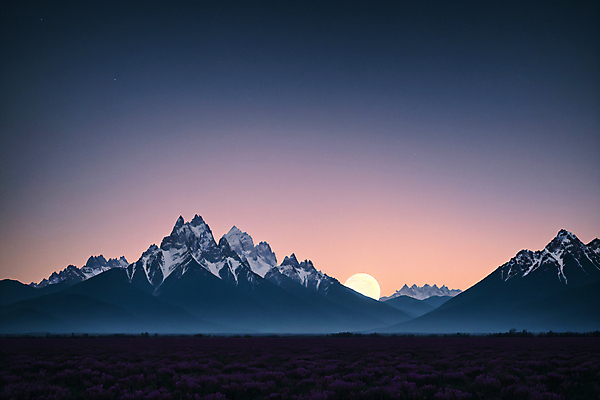 JPG 편집이미지 자연 밤하늘 산 풍경 사람없음 달 디지털합성 눈덮임 편집실사 AI포토 AI콘텐츠 자연요소 컨셉 하늘 야간 CG 생태계 파일형식