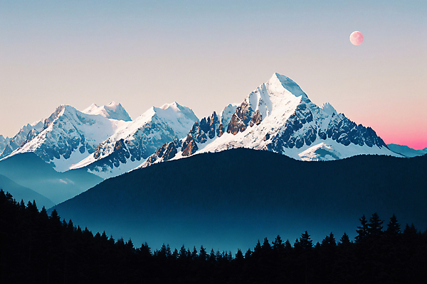 JPG 나무 편집이미지 실루엣 자연 밤하늘 산 풍경 사람없음 일몰 달 디지털합성 눈덮임 편집실사 AI포토 AI콘텐츠 자연요소 식물 컨셉 하늘 촬영기법 노을 야간 CG 생태계 파일형식