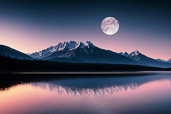 JPG 편집이미지 호수 자연 밤하늘 산 풍경 사람없음 반사 달 디지털합성 편집실사 AI포토 AI콘텐츠 자연요소 하늘 야간 CG 생태계 파일형식