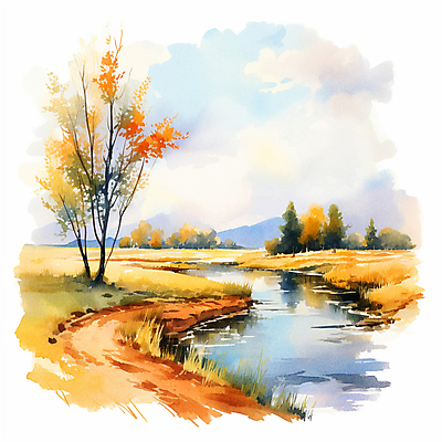 JPG 구름 단풍 일러스트 자연 하늘 단풍나무 수채화 산 프레임 풍경 사람없음 강 가을풍경 가을 국내일러스트 AI일러스트 AI콘텐츠 자연요소 나무 계절 잎 생태계 파일형식 가을_계절