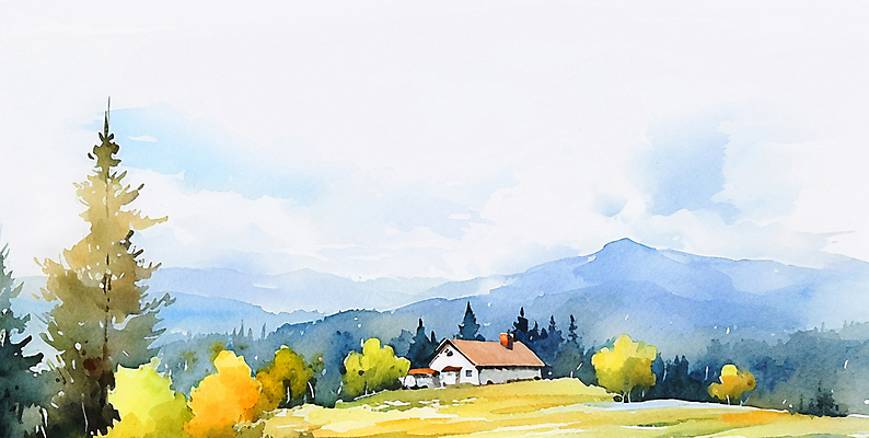 JPG 나무 구름 일러스트 자연 하늘 수채화 산 주택 풍경 사람없음 가을풍경 가을 국내일러스트 AI일러스트 AI콘텐츠 자연요소 식물 계절 건물 생태계 파일형식 가을_계절