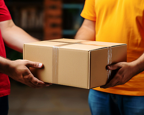 JPG 편집이미지 손 남자 들기 상반신 성인 야외 두명 앞모습 상자 택배 주기 택배상자 성인남자만 편집실사 AI인물포토 AI콘텐츠 뷰포인트 모션 사람 신체부위 운송업 CG 남자만 성인만 파일형식 AI포토