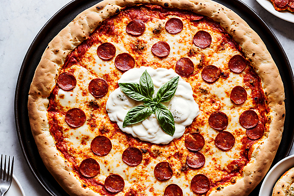 JPG 편집이미지 치즈 피자 서양음식 사람없음 레스토랑 크림 바질 배달음식 페퍼로니 페퍼로니피자 편집실사 AI포토 AI콘텐츠 음식 유제품 패스트푸드 식당 소시지 배달 CG 파일형식