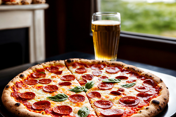 JPG 편집이미지 치즈 맥주 피자 서양음식 사람없음 배달음식 페퍼로니 페퍼로니피자 편집실사 AI포토 AI콘텐츠 음식 유제품 주류 패스트푸드 소시지 배달 CG 파일형식