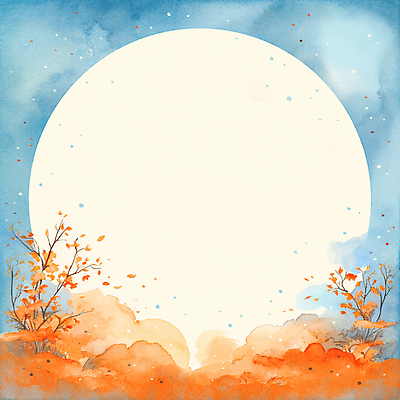 JPG 구름 단풍 낙엽 일러스트 단풍나무 붓터치 나뭇잎 수채화 프레임 사람없음 파란색 주황색 가을 원형 번짐 감성 카피스페이스 국내일러스트 AI일러스트 AI콘텐츠 자연요소 도형 나무 계절 컬러 컨셉 잎 공백 파일형식 효과