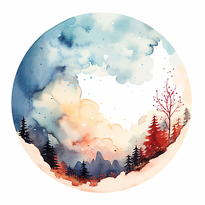 JPG 나무 구름 단풍 일러스트 붓터치 수채화 산 풍경 사람없음 가을 나뭇가지 원형 번짐 감성 국내일러스트 AI일러스트 AI콘텐츠 자연요소 도형 식물 계절 컨셉 잎 파일형식 효과