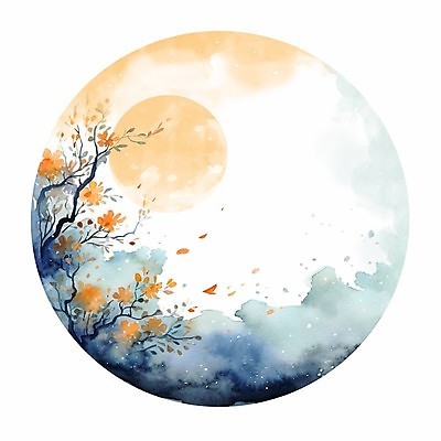JPG 나무 구름 꽃 단풍 낙엽 일러스트 붓터치 나뭇잎 수채화 풍경 사람없음 태양 달 가을 원형 번짐 감성 국내일러스트 AI일러스트 AI콘텐츠 자연요소 도형 식물 계절 컨셉 잎 파일형식 효과