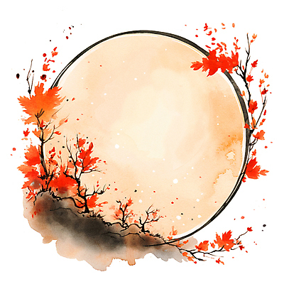 JPG 단풍 낙엽 일러스트 단풍나무 붓터치 수채화 프레임 사람없음 주황색 가을 나뭇가지 원형 먹 번짐 감성 카피스페이스 국내일러스트 AI일러스트 AI콘텐츠 도형 나무 계절 컬러 컨셉 잎 서예 공백 파일형식 효과