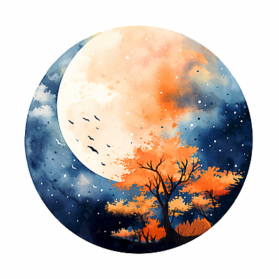 JPG 구름 단풍 일러스트 조류 단풍나무 붓터치 수채화 풍경 사람없음 안개 달 가을 원형 야간 번짐 감성 국내일러스트 AI일러스트 AI콘텐츠 자연요소 도형 나무 동물 계절 컨셉 잎 날씨 파일형식 효과