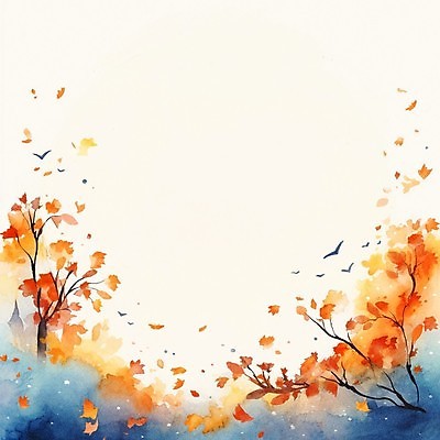 JPG 단풍 낙엽 일러스트 조류 단풍나무 붓터치 수채화 프레임 사람없음 가을 나뭇가지 번짐 감성 카피스페이스 국내일러스트 AI일러스트 AI콘텐츠 나무 동물 계절 컨셉 잎 공백 파일형식 효과