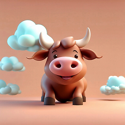 JPG 구름 편집이미지 한마리 동물캐릭터 사람없음 갈색 3D 귀여움 십이지신 소띠 소 디지털합성 십이지신캐릭터 편집3D AI컴퓨터그래픽 AI콘텐츠 자연요소 동물 캐릭터 1 컬러 컨셉 포유류 파일형식