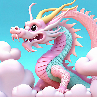 JPG 구름 편집이미지 한마리 분홍색 동물캐릭터 사람없음 3D 귀여움 용띠 십이지신 용 디지털합성 십이지신캐릭터 편집3D AI컴퓨터그래픽 AI콘텐츠 자연요소 동물 캐릭터 1 컬러 컨셉 파일형식