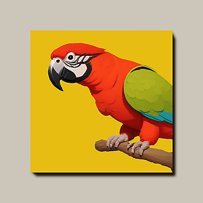한마리 일러스트 조류 사람없음 빨간색 노란색 나뭇가지 정사각형 앵무새 국내일러스트 AI파일 도형 나무 동물 1 컬러 파일형식 벡터