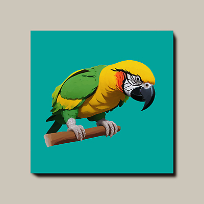 한마리 일러스트 조류 사람없음 나뭇가지 정사각형 앵무새 민트색 국내일러스트 AI파일 도형 나무 동물 1 컬러 파일형식 벡터