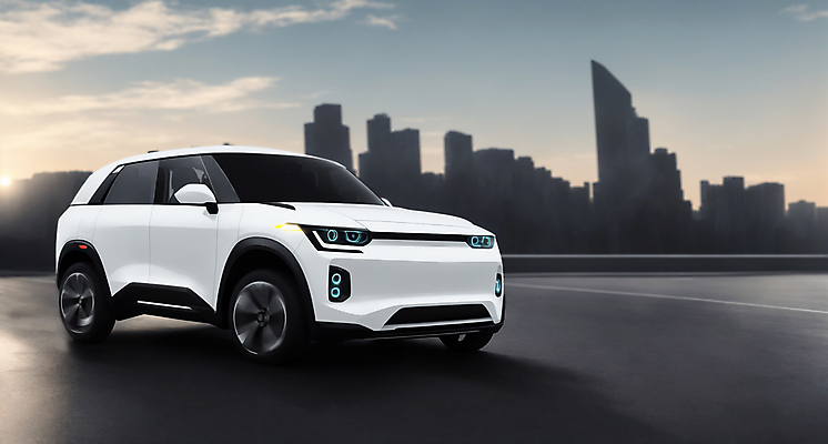 JPG 편집이미지 자동차 하늘 빌딩 사람없음 건물 일몰 디지털합성 미래자동차 전기자동차 편집소스 편집실사 AI포토 AI콘텐츠 건축물 육상교통 노을 CG 파일형식