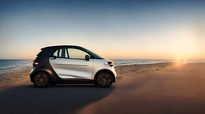 JPG 편집이미지 자동차 하늘 해변 사람없음 햇빛 일몰 디지털합성 미래자동차 전기자동차 편집소스 편집실사 AI포토 AI콘텐츠 육상교통 바다 태양 노을 CG 파일형식