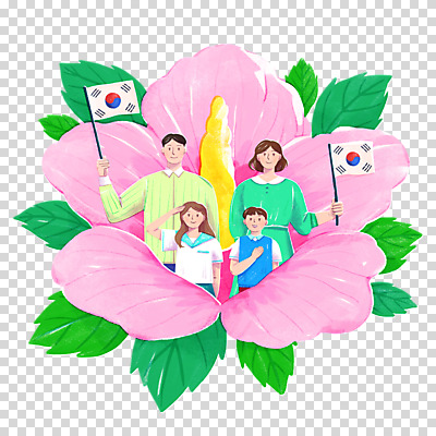 편집이미지 여자 남자 꽃 어린이 잎 가족 들기 누끼 소녀 소년 여러명 상반신 성인 깃발 태극기 무궁화 현충일 PNG 거수경례 국기에대한경례 호국보훈의달 식물 기념일 다수 관계 모션 사람 국기 6월 경례 파일형식