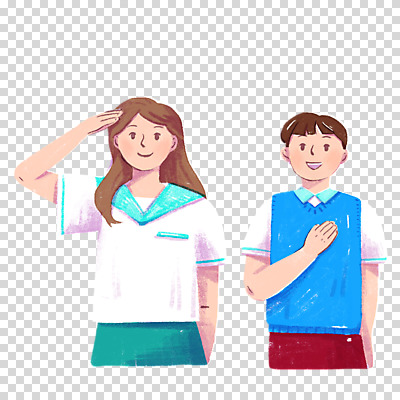 편집이미지 학생 여자 남자 교복 어린이 누끼 소녀 소년 상반신 두명 경례 현충일 PNG 거수경례 국기에대한경례 호국보훈의달 옷 기념일 사람 인사 6월 파일형식