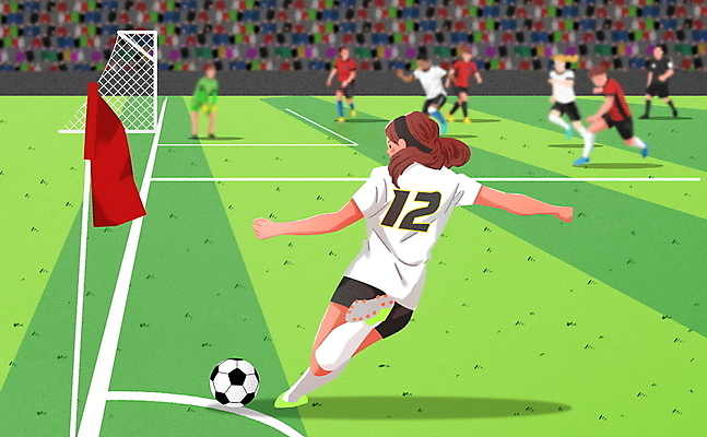 전신 PSD 여자 남자 유니폼 일러스트 축구공 축구선수 경기 여러명 성인 축구 경쟁 경기장 깃발 코너 심판 킥 군중 축구장 축구복 축구골대 축구경기 공차기 성인만 국내일러스트 옷 스포츠 다수 컨셉 공 축구용품 스포츠시설 모션 운동선수 사람 운동복 구기 골대 파일형식